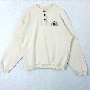 CRAZY SHIRTS Hawaii Terry San Francisco Pullover Henley Sweatshirt Mens L Cream